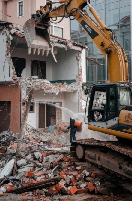 Interior structural demolition with heavy machinery breaking walls Safe Demo Dallas Dallas TX