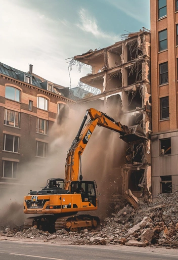 Commercial building demolition excavator removing structure Safe Demo Dallas