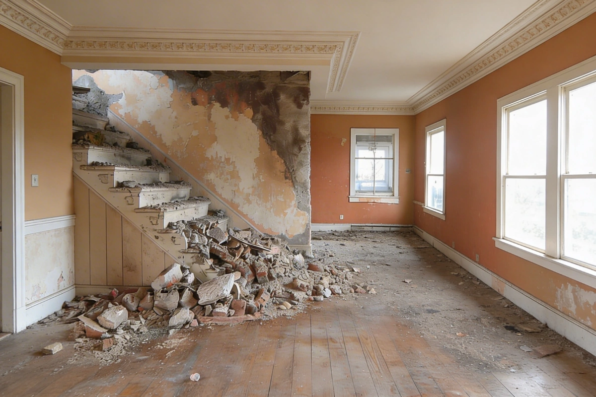 Safe Demo Dallas residential interior demolition showing structural wall removal and debris cleanup