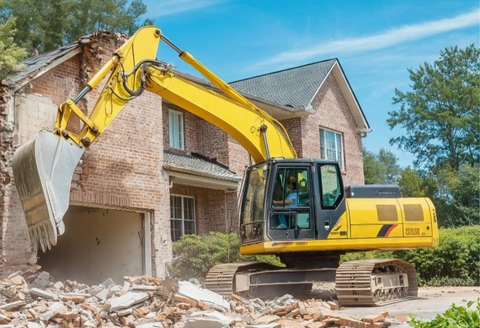 Safe Demo Dallas house teardown using excavator for controlled residential demolition